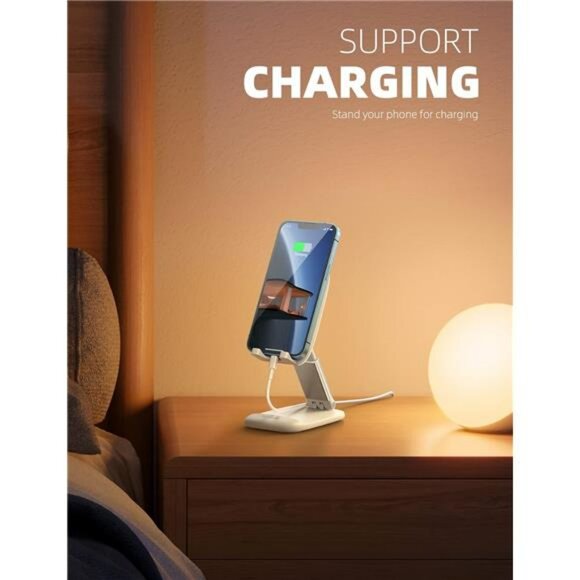 Adjustable White Phone Stand Desk Holder Foldable Gift for iPhone Android - Picture 3 of 7